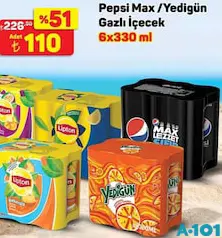 PEPSİ MAX / YEDİGÜN GAZLI İÇECEK KOLA 6X330 ML